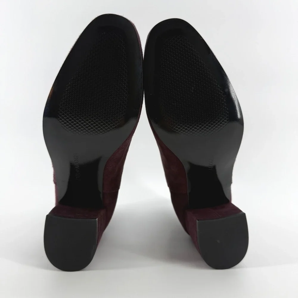 Ava & Aiden Burgundy Suede Scalloped Trim Block Heel Ankle Boots Size 38 Spain